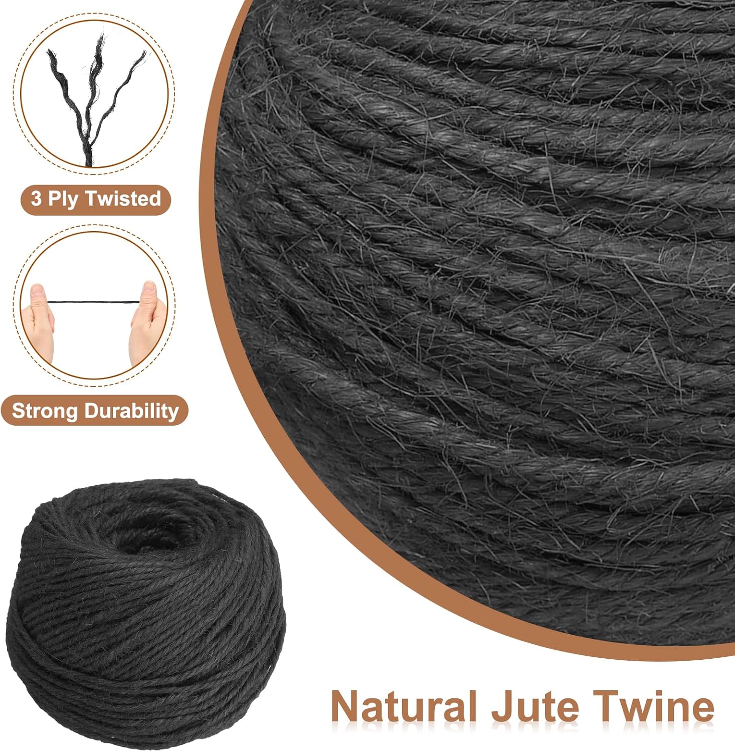 uxcell 328 Feet Natural Jute Twine String,3mm Thin Garden Twine Rope Colored Plant String Cord for DIY Art Crafts Gift Wrapping Decoration Packing Gardening Plant Hanger,Black-VerdiqueGarden