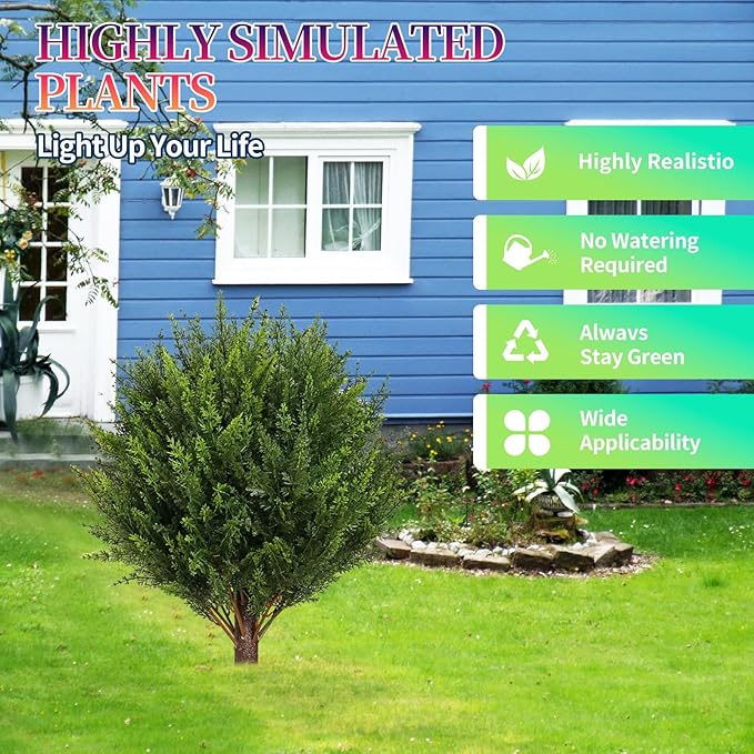 Artificial Cedar Shrub Ball Trees Two 15.8inch with Ground Spikes, can be Planted in The Ground and in pots, Outdoor Artificial Plants Resistant to UV Rays (4pcs)-VerdiqueGarden
