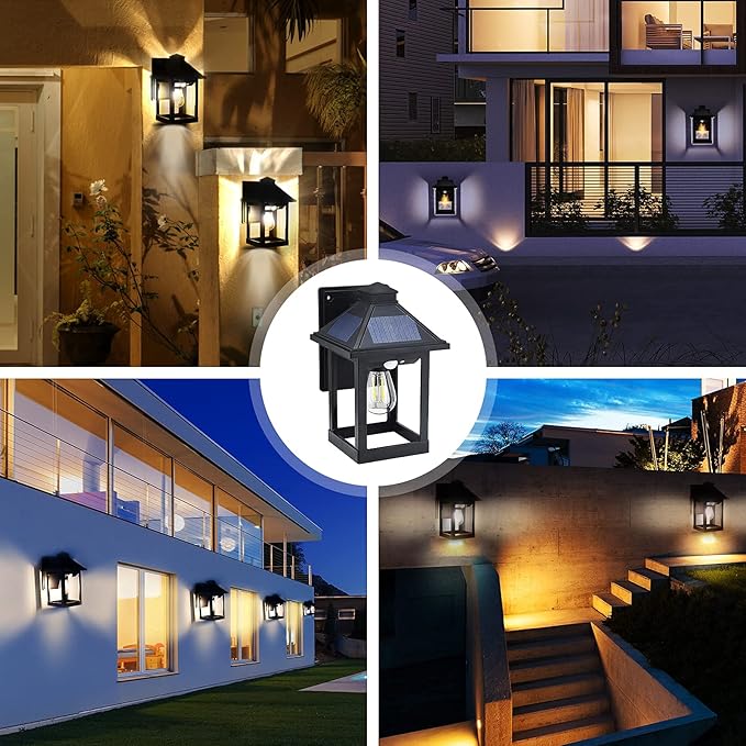 2 Pack Solar Wall Lantern Lights Outdoor Dusk to Dawn Motion Sensor Waterproof LED Wall Sconce Exterior Porch Light Fixtures Warm White, 3 Lighting Modes for Fence Patio Garage Garden Yard-VerdiqueGarden