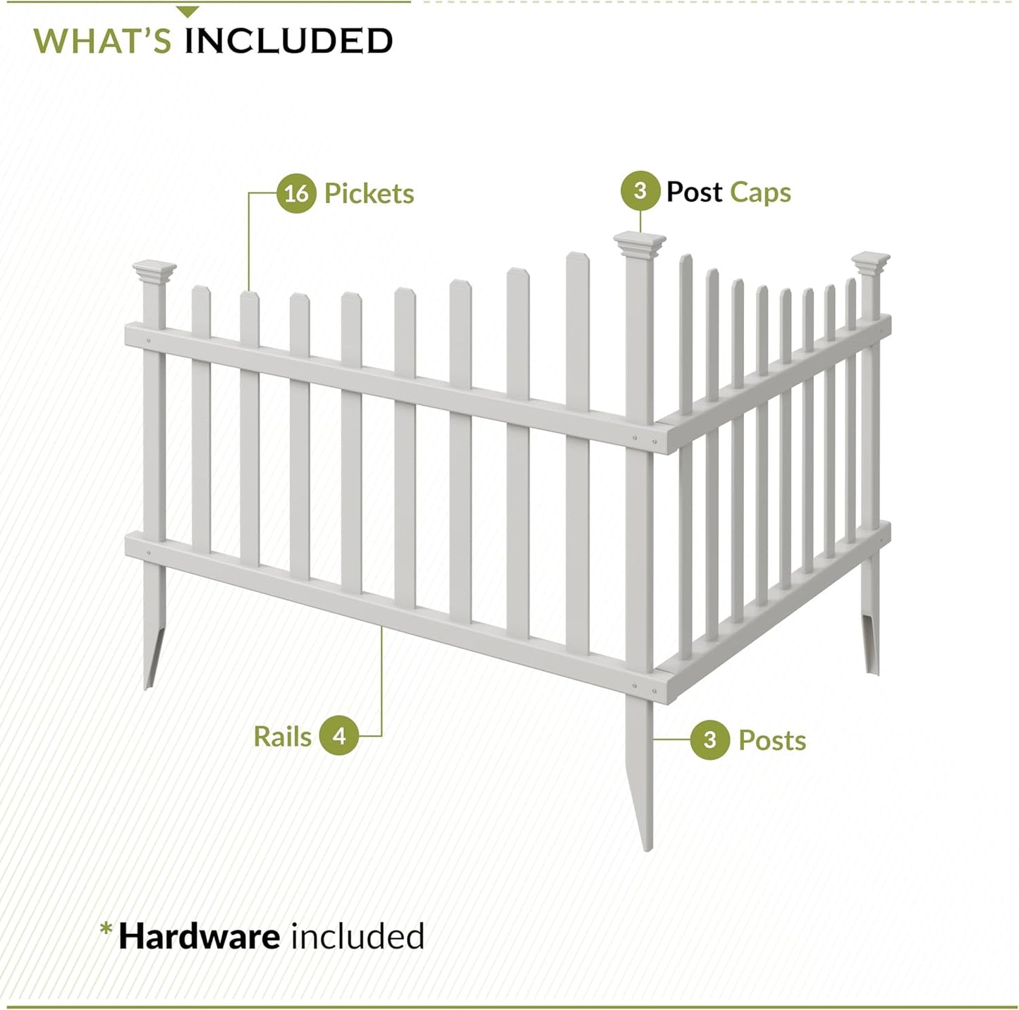 30in H x 40in W (2 Panels) No Dig Zippity Ashley Corner Vinyl Picket Fence, Garden Fence Border, Decorative Fence For Garden, White Vinyl Panels for Backyard, Patio & Yard, ZP19007-VerdiqueGarden
