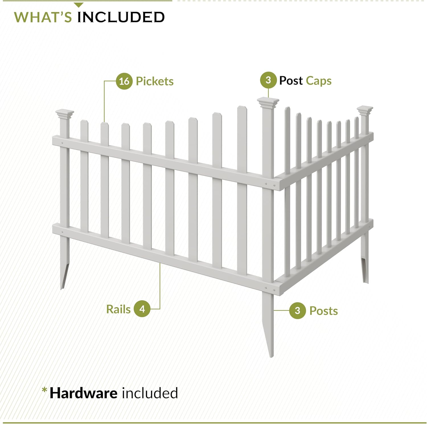 30in H x 40in W (2 Panels) No Dig Zippity Ashley Corner Vinyl Picket Fence, Garden Fence Border, Decorative Fence For Garden, White Vinyl Panels for Backyard, Patio & Yard, ZP19007-VerdiqueGarden