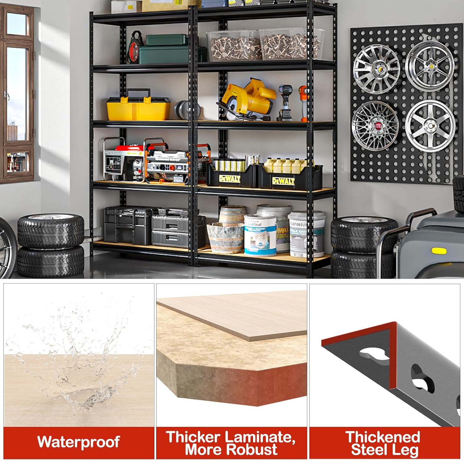 5-Tier Adjustable Metal Storage Shelves, Heavy Duty Garage Shelving 60" H x 28" W x 12" D, Shelving Unit Rack for Kitchen, Classroom, Dormitory, Basement & Warehouse (Black)-VerdiqueGarden