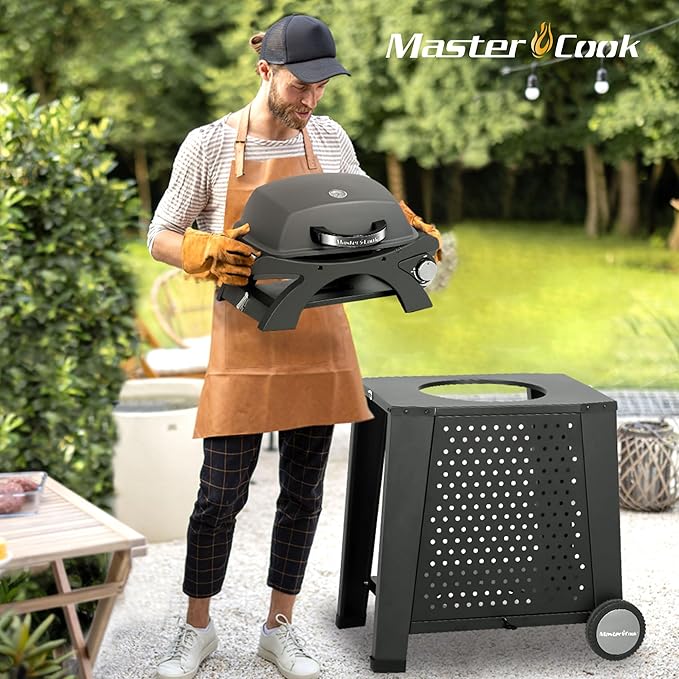 MASTER COOK Propane Gas Grill, Portable Tabletop Barbecue Grill with Cart for Patio, Camping, Travel-VerdiqueGarden