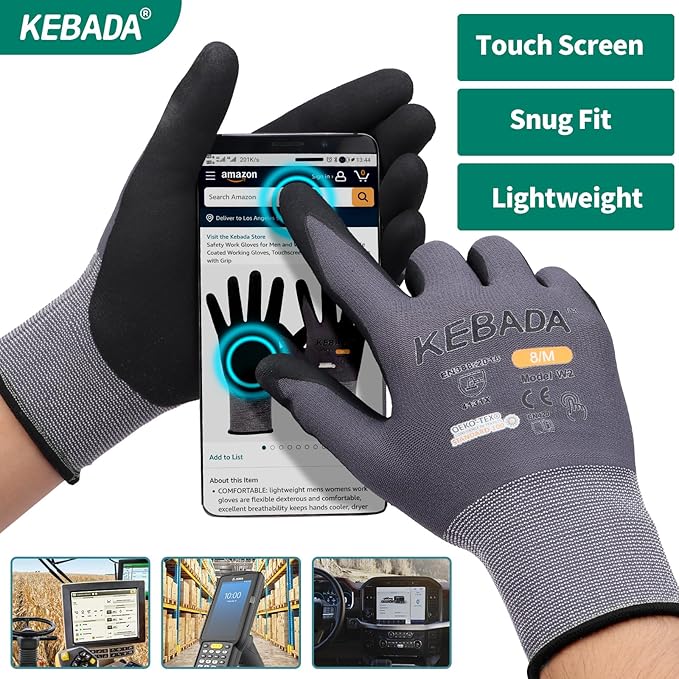 Kebada W2 Safety Work Gloves, Micro-Foam Nitrile Coated Gloves, Touchscreen,Ideal for Package Handling, Gardening, Construction, 1 Pair X-Large-VerdiqueGarden