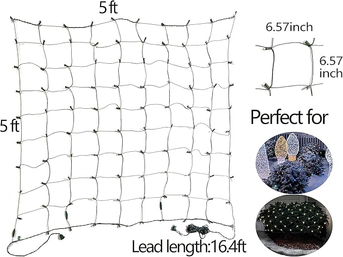 LED Christmas Net Lights Outdoor Christmas Decorations for Bushes,100LED 5ftx5ft Connectable Green Wire Net Christmas Lights for Outdoor indoor Yard Mesh Shrub Tree Decor ,UL Certified(Multicolor)-VerdiqueGarden