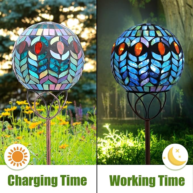 VCUTEKA Solar Outdoor Lights Garden Decor Mosaic Solar Garden Lights Waterproof Glass Ball LED Pathway Stake Light for Landscape Lawn Patio Yard Decoration 6 inch, Colorful-VerdiqueGarden