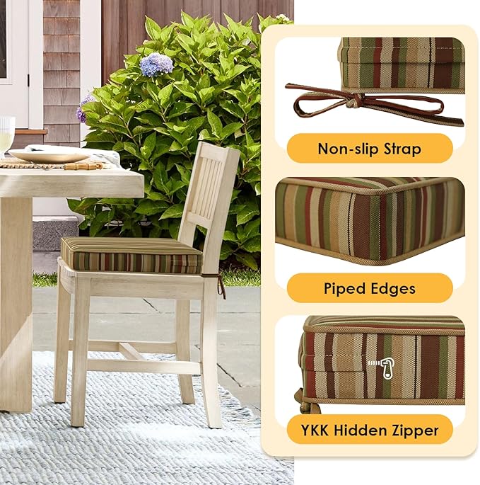 Outdoor Square Corner Seat Cushion, 19"x19"x3", Set of 4, Non Slip Seat Cushion Pads with Removable Cover for Patio Furniture, Garden Yard Lawn, Colorful Stripe-VerdiqueGarden