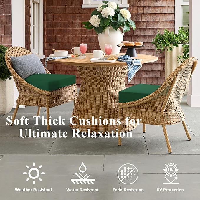 Outdoor Chair Cushions Set of 2, Waterproof Foam Patio Seat Cushions with Ties for Garden Sofa & Dining Furniture, 3-Year Color Fastness, 18x18x3 Inch, Green-VerdiqueGarden
