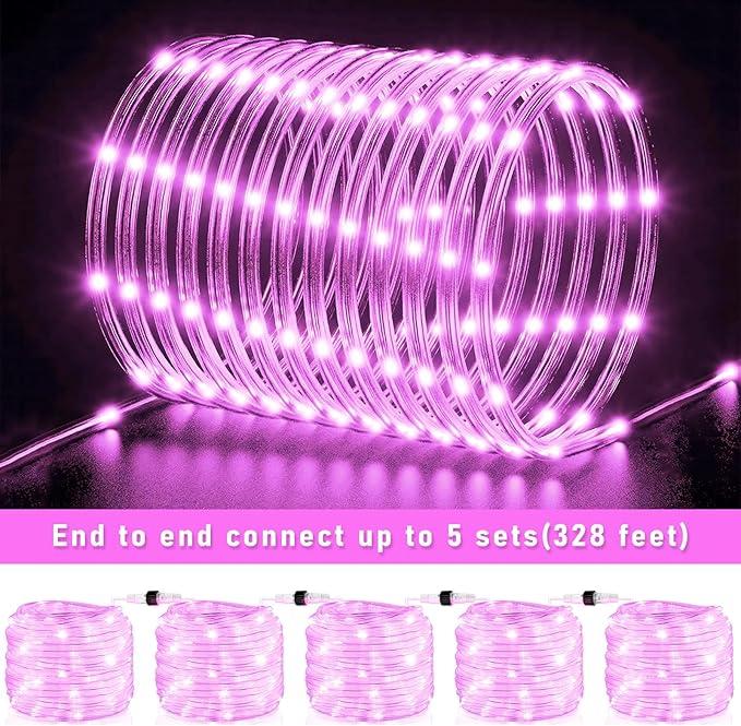 Rope Lights for Outside, 66FT 200 LED String Lights Outdoor with Waterproof 8 Modes, Flexible and Connectable Plug in Fairy Light for Indoor Patio Pool Garden Party Wedding Decorations, Pink-VerdiqueGarden