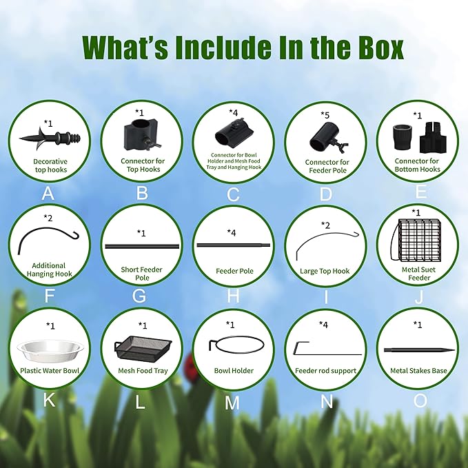 yosager Premium Bird Feeding Station Kit, 90" x 23" Birds Feeder Pole, Planter Hanger, Multi Feeder Hanging Kit with Metal Suet and Bath for Bird Watching, Attracting Wild Birds-VerdiqueGarden