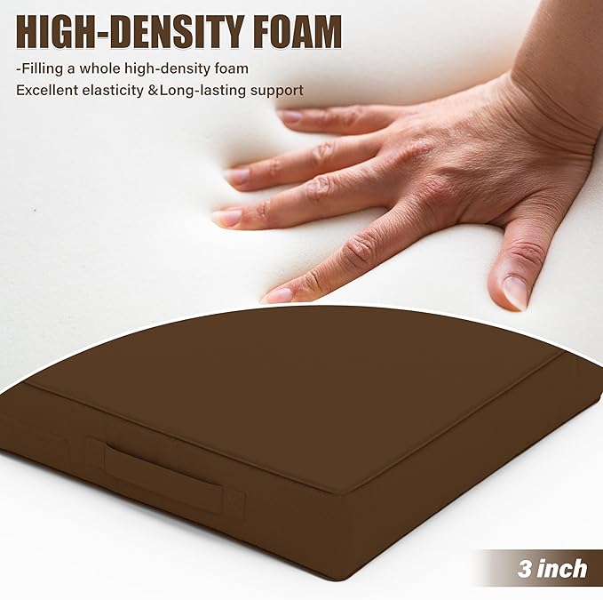 Patio Chair Cushions 17 X 16 X 3 Inch Waterproof Outdoor Seat Cushions for Patio Furniture, Outdoor Sofa Couch Pads with Ties & Handle, Set of 2, Chocolate-VerdiqueGarden