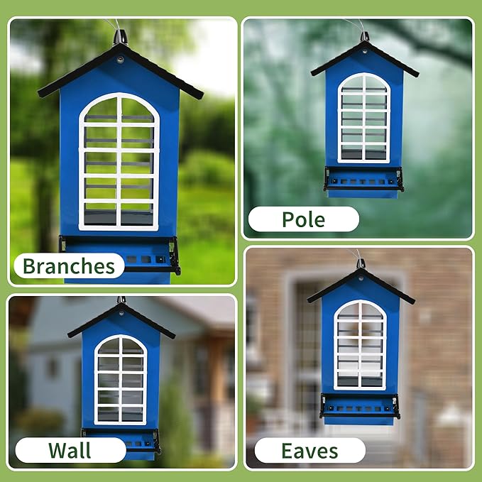 Bird Feeder Squirrel Proof Metal Hanging for Outdoor Wild Bird Seed, 5LBS with Bilateral Weight-Activated Perches, Heavy Duty Bird Feeders for Outside Wild Bird - Blue-VerdiqueGarden