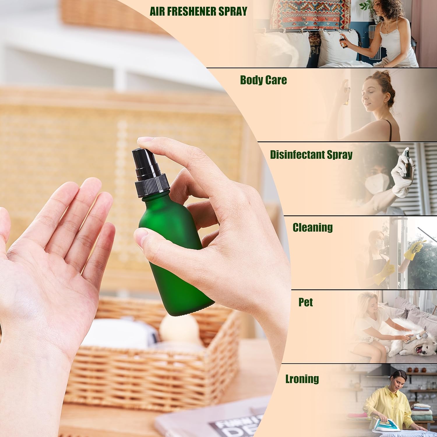 2 oz Glass Spray Bottles, Reusable Fine Mist Sprayer Small Spray Bottle, Preety Frosted Texture, Leak-Proof Design, Perfect for Travel, Skin Care, Perfumes (Green-Frosted, 2oz-24pcs)-VerdiqueGarden