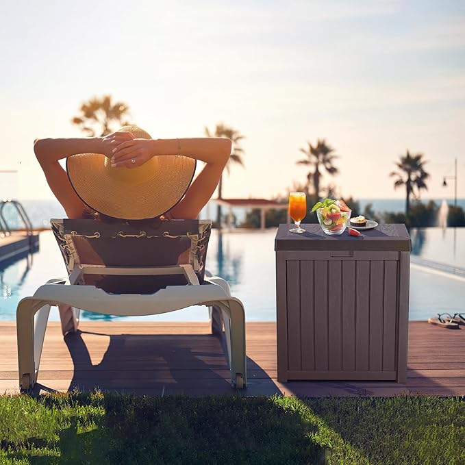 51 Gallon Resin Deck Box, Outdoor Storage Box Waterproof for Patio, Garden, Pool, and Deck, Storage Solution for Cushions, Tools, Delivery Packages, Brown-VerdiqueGarden