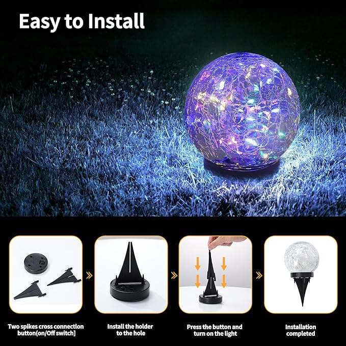 Solar Globe Lights Outdoor Waterproof-Solar Balls for Garden-Cracked Glass Ball Solar Lights Outdoor-Solar Orbs for Outside-Outdoor Decorations for Patio and Yard Lawn Backyard Decor-VerdiqueGarden