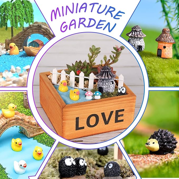 105 Miniature Fairy Garden Accessories, Fairy Garden Kit, Fairy Garden Animals, Miniature Figurines, Micro Landscape Ornaments Kit, Garden DIY Kit for Dollhouse Decoration Plant House Decor-VerdiqueGarden