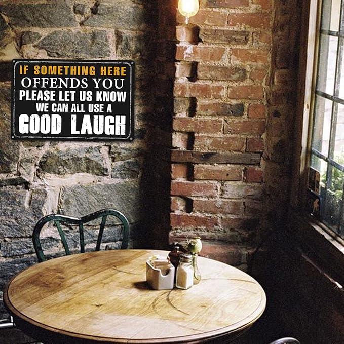 Funny Bar Sign Vintage Metal Tin Signs Man Cave Decor Bar Signs For Home Bar Garage Accessories For Men If Something Here Offends You Please Let Us Know We Can All Use A Good Laugh Sign Kitchen Signs-VerdiqueGarden