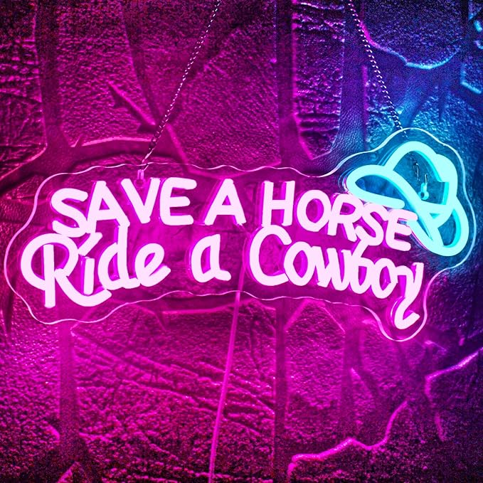 WLHOPE Save A Horse Ride A Cowboy Neon Sign Adjustable Brightness Led Sign,Neon Signs for Wall Decor,Connectivity Via USB Licked Neon Light for Bedroom Home Bar Club Hotel Party Decor-VerdiqueGarden