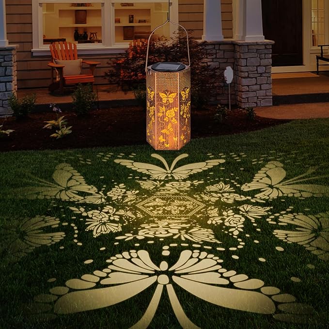 4 Pack Butterfly Solar Lanterns Outdoor Waterproof - Birthday Gifts for Women, Mom, Butterflies Solar Lights Outdoor Hanging Garden Decor for Outside, Patio, Outdoor, Yard, Lawn, Balcony-VerdiqueGarden