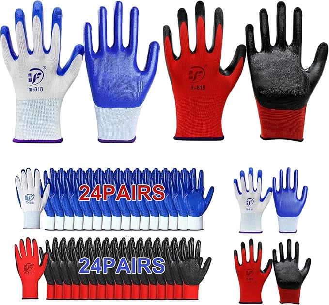 48 Pairs Garden Gloves for Women Men Breathable Rubber Coated Yard Safety Work Thorn Proof Work Gloves-VerdiqueGarden