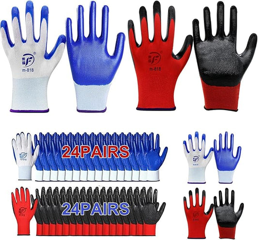 48 Pairs Garden Gloves for Women Men Breathable Rubber Coated Yard Safety Work Thorn Proof Work Gloves-VerdiqueGarden