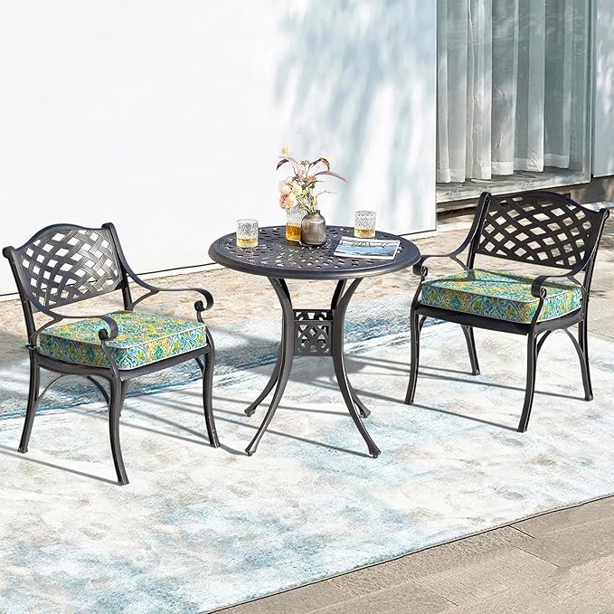 LVTXIII Patio Chair Cushions 22"x22"x3", Water-Repellent Outdoor Seat Cushions for Patio Furniture, Square Chair Pads with Ties for Home Garden Decoration, Set of 2, Damask Green-VerdiqueGarden