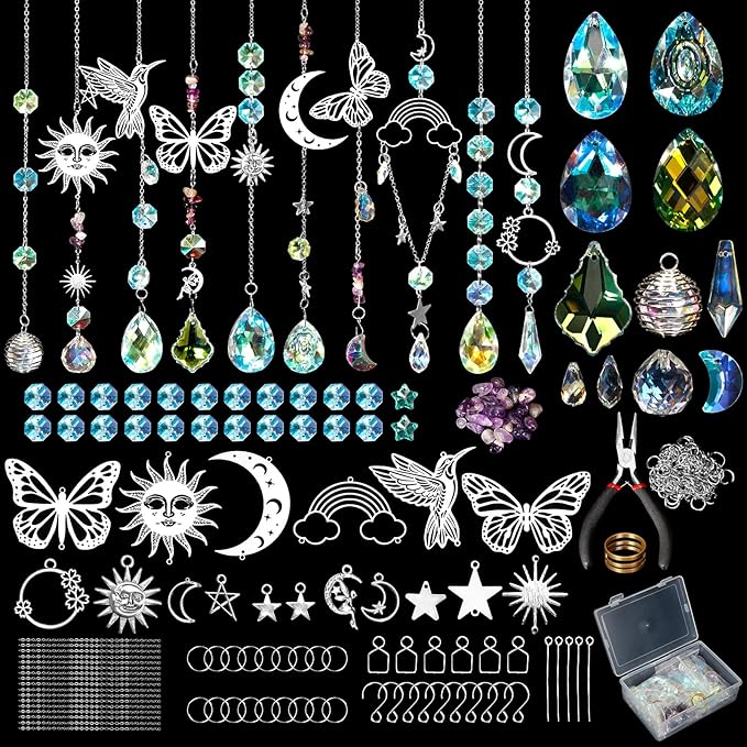 10 Set DIY Suncatcher Making Kits,Crystal Suncatcher Prism Hanging Kit with Hooks/Chain Rainbow Maker,Make Your Own Decorative Hanging Suncatcher for Adults Wedding Windows Home Garden-VerdiqueGarden