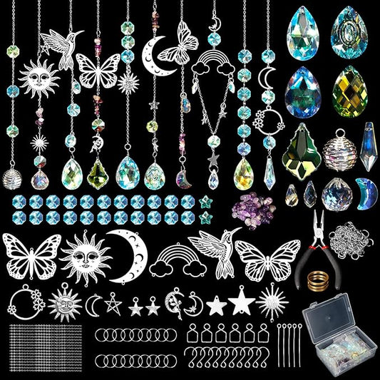 10 Set DIY Suncatcher Making Kits,Crystal Suncatcher Prism Hanging Kit with Hooks/Chain Rainbow Maker,Make Your Own Decorative Hanging Suncatcher for Adults Wedding Windows Home Garden-VerdiqueGarden