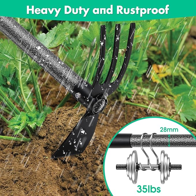 Hoe Garden Tool,45 Inch Long Garden Hoe and Cultivator, Garden Hand Tiller with Long Handle,Heavy Duty Garden Tools Hoe Cultivator for Gardening,Weeding, Tilling,Lossening Soil,Planting-VerdiqueGarden