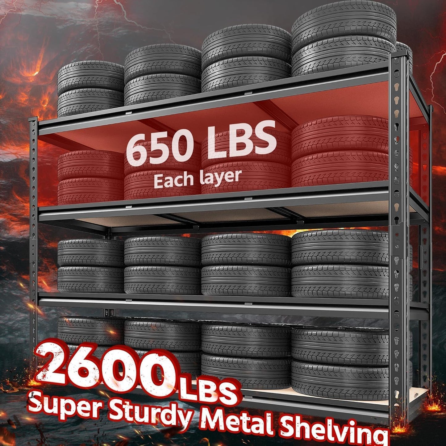 REIBII 48.2" W Garage Shelving, Storage Shelves Load 2600LBS, 4-Tier Adjustable Heavy Duty Metal Shelves for Warehouse, Pantry, Kitchen, 60.1" H X 48.2" W X 24" D, Black-VerdiqueGarden