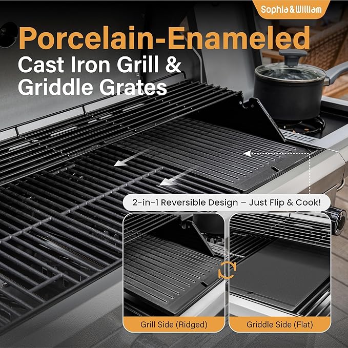 Sophia & William 6-Burner Propane Gas BBQ Grill with Side Burner & Porcelain-Enameled Cast Iron Grates, Gas Grill Griddle Combo for Outdoor Cooking, Barbecue Events, 740 SQ.IN. Cooking Area, Black-VerdiqueGarden