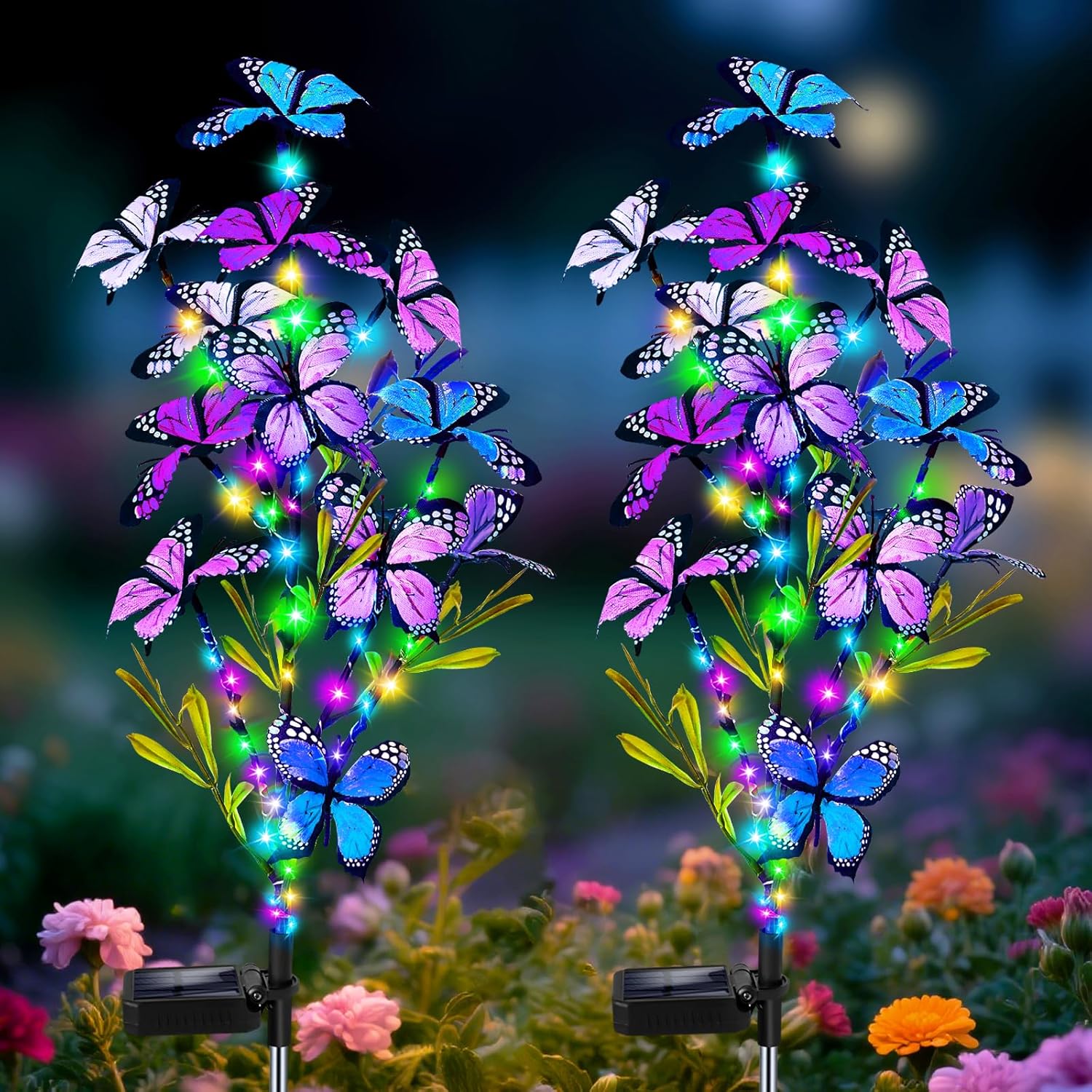 Solar Garden Lights Outdoor, Waterproof 2 Pack Solar Butterfly Lights with 60 LED 12 Butterfly Colorful Lighting for Garden Yard Lawn Outdoor Decor, Gift for Mom Women Mother's Day-VerdiqueGarden