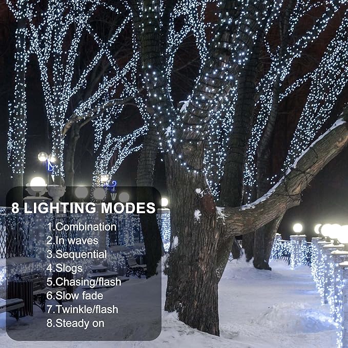 164Ft 500 LED White Christmas Lights, Waterproof 8 Twinkle with Memory Functions Christmas Tree Lights for Indoor Outdoor Christmas Tree Garden Decoration (164FT, White)-VerdiqueGarden