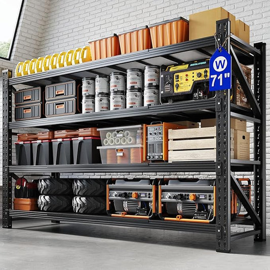 Yizosh 71" W Metal Garage Storage Shelves,5000LBS Heavy Duty 4-Shelf Adjustable Steel Organization Shelving,Utility Rack Shelf,71" W x 24" D x 69" H for Basement,Warehouse,Industrial-VerdiqueGarden