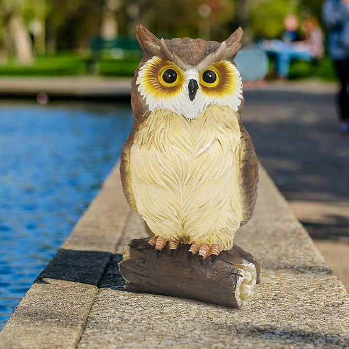 Outdoor Resin Owl Garden Statues, Figurine Sculpture-Owl Perched on Branch, Owl Decoration for Porch, Patio, Lawn, Yard, Whimsical Owl Table Bookshelf Ornament Accessories, Garden-VerdiqueGarden