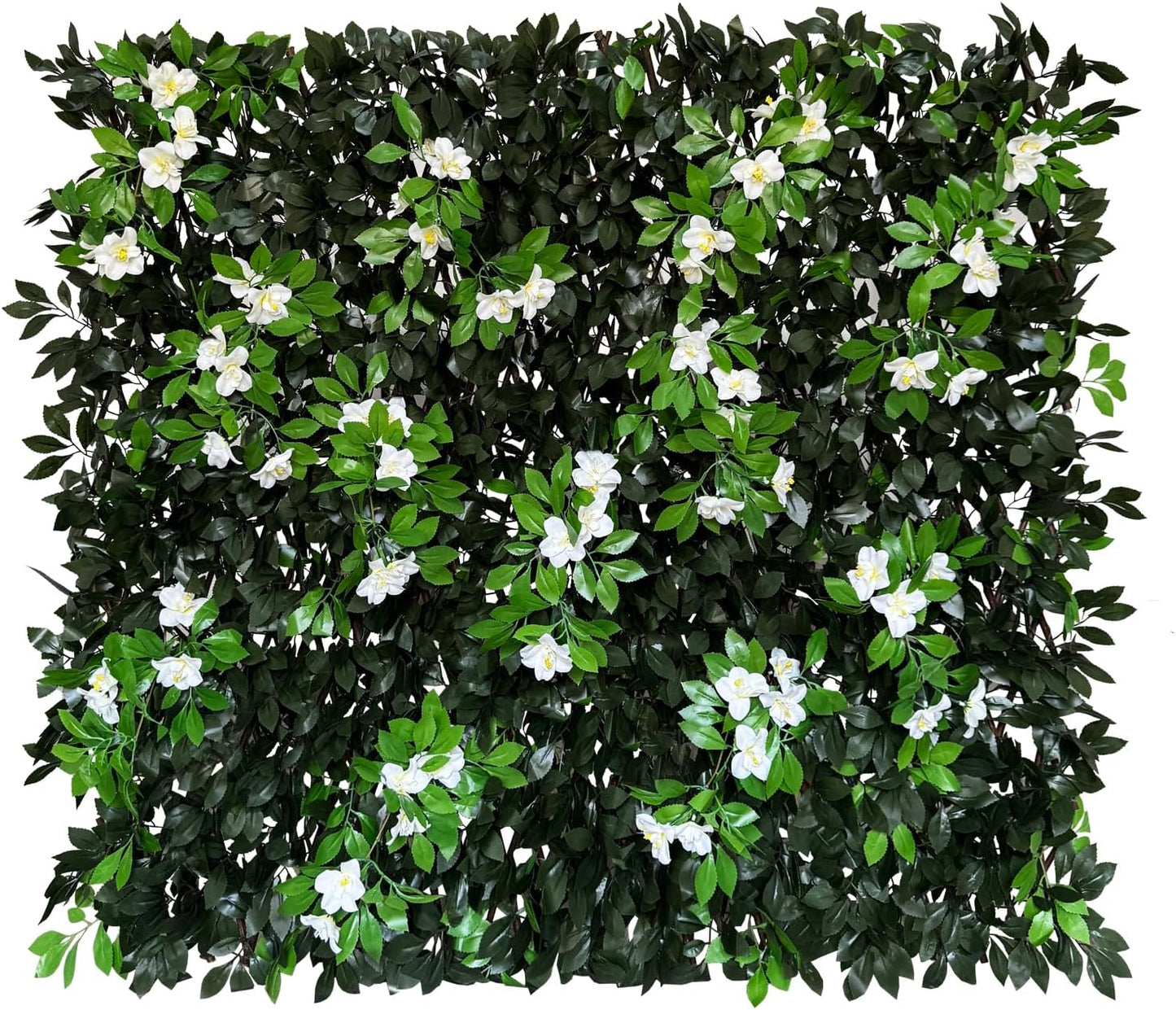 Expandable Fence Privacy Screen for Balcony Patio Outdoor,Decorative Faux Ivy Fencing Panel,Artificial Hedges (Single Sided Leaves) (4, Branches -White Fowers)-VerdiqueGarden