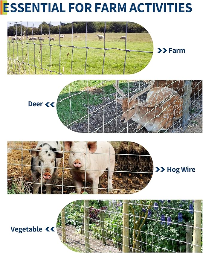 9GA Thickened Heavy Duty Cattle Farm Fence, 4ft x 328ft Galvanized Goat Deer Fence, Heavy Zinc Coating Hog Wire Fencing for Farm Livestock Animals Protection-VerdiqueGarden