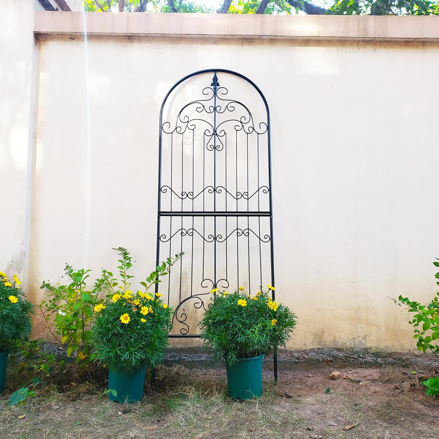 Trellis for Climbing Plants 70.8" H x 25.6" W Metal Wrought Iron Outdoor Wall Panel for Vines Flowers Elegant Accent Decorative Garden Structure-VerdiqueGarden