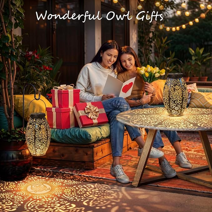 Owl Solar Outdoor Lantern Waterproof, Garden Decor Gifts for Women, LED Metal Garden Solar Lights for Porch, Yard, Patio Ornaments, Mothers Day Gifts for Mom Grandma (Antique Bronze,1Pack)-VerdiqueGarden