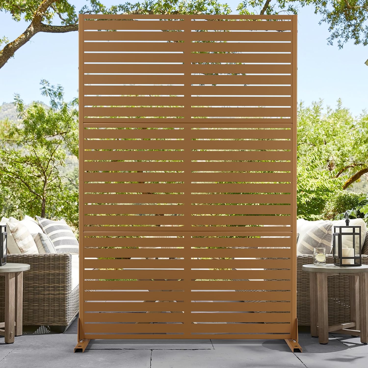 72" H×47" W Metal Privacy Screen Outdoor Privacy Screen Freestanding, Freestanding Decorative Privacy Screen for Balcony Yard&Garden(Consists of 3 Panels)-VerdiqueGarden