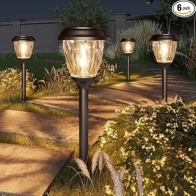 XMCOSY+ Solar Lights Pathway Outdoor - 2 LED Modes 10/25 LM Solar Powered Yard Garden Lighting, Waterproof IP65 Glass Stainless Steel Landscape Lights for Driveway Walkway Sidewalk Decor (Warm White)-VerdiqueGarden