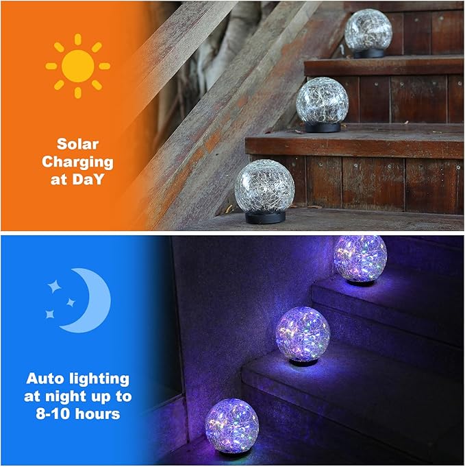 Solar Globe Lights Outdoor Waterproof-Solar Balls-Solar Garden Lights-Solar Orbs for Outside 2 Pack Cracked Glass Ball for Lawn Patio Yard Backyard Decorations, DS-XBQ-1-1-1-VerdiqueGarden