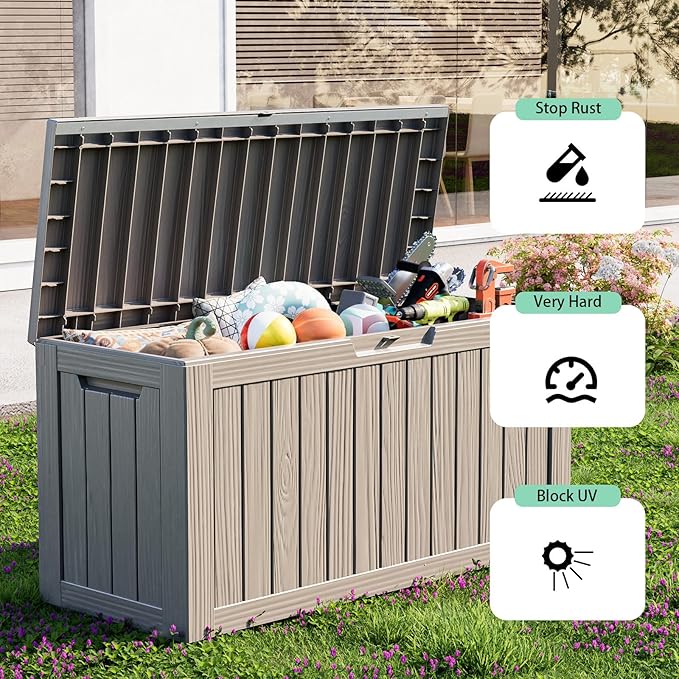 80 Gallon Outdoor Storage Box – Waterproof Deck Box for Garden & Patio,Light Brown-VerdiqueGarden
