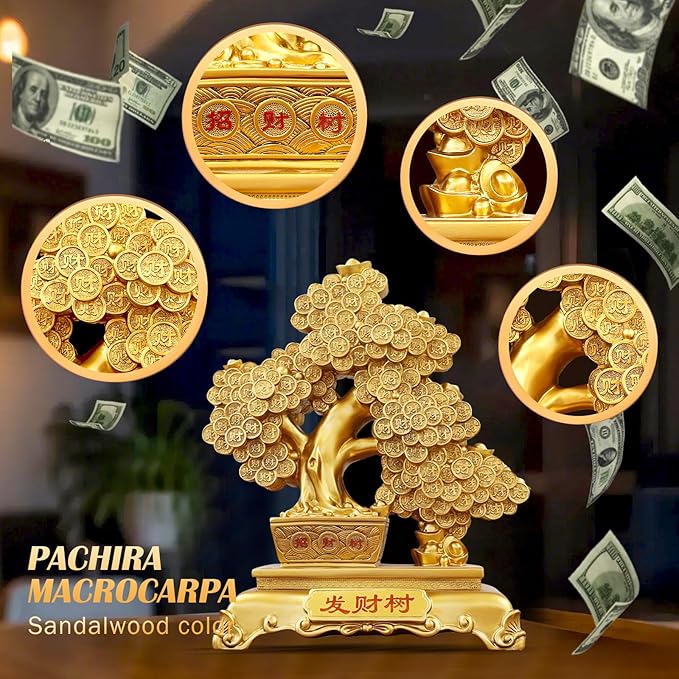 Top Resin Money Tree, Artificial Bonsai Tree - Feng Shui Decor & Gifts for Home, Feng Shui Statue, Chinese New Year Decoration, Chinese Decor & Gifts-VerdiqueGarden