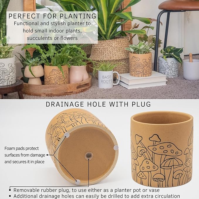 BASE ROOTS Mushroom Planter, Speckled Terracotta, Indoor/Outdoor, Holds Small Plants-VerdiqueGarden