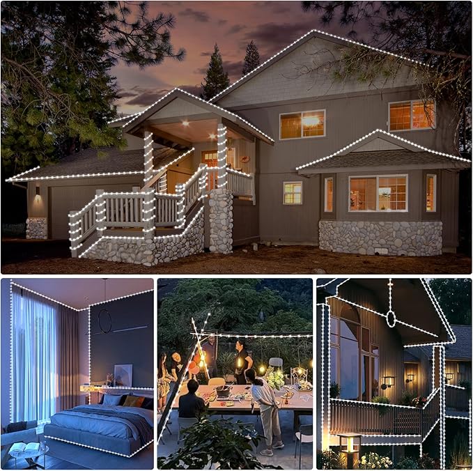 184FT 1000LED Rope Lights Outdoor, Outside LED Rope Lights Plug in String Lights Waterproof 8 Modes Clear Tube Lights for RV Camping Pool Patio Garden Christmas Tree Holiday Decoration(Cool White)-VerdiqueGarden