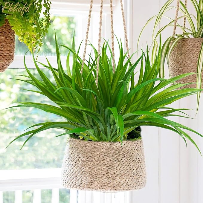 6Pcs Artificial Grass Fake Plants 17.3in 16 Leaves Outdoor Fake Grass UV Resistant Greenery Plastic Plants for Home Window Garden Office Patio Hanging Planter Pathway Front Porch Décor-VerdiqueGarden