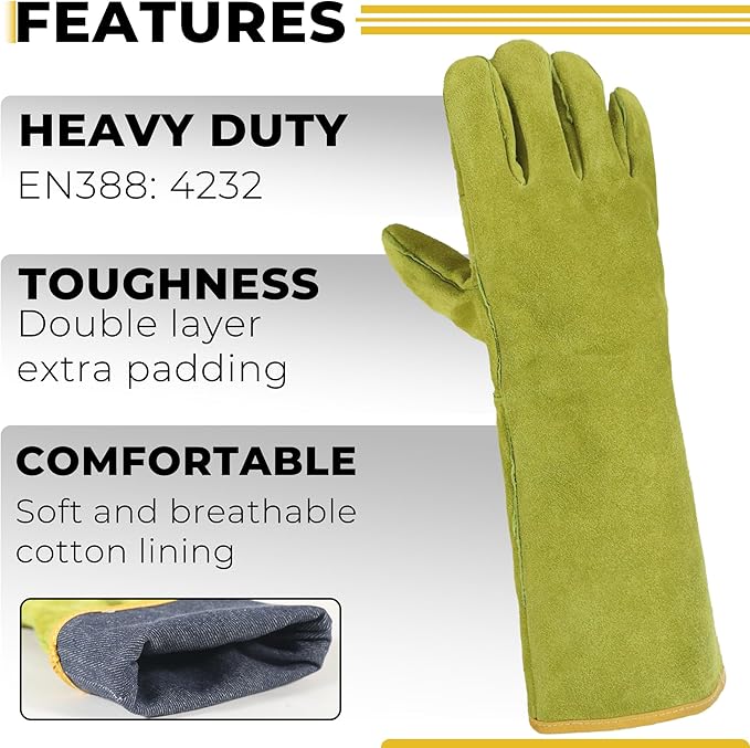 HANDLANDY Animal Handling Gloves, Bite Proof Cat Gloves, Ideal for Rose Pruning, Gardening, Falconry, Pet Grooming (Ginger yellow, 16 Inches)-VerdiqueGarden