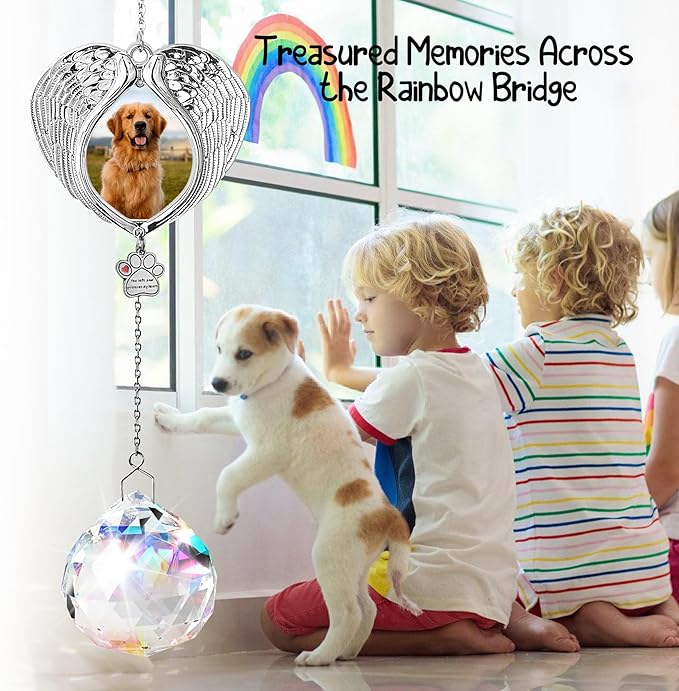 Pet Memorial Suncatcher - Dog Memorial Gifts for Loss of Dog, Christmas Pet Paw Print Photo Ornament, Pet Sympathy Gift, Bereavement Gift Ideas for Dog or Cat Passing Away, Remembrance, Silver Metal-VerdiqueGarden