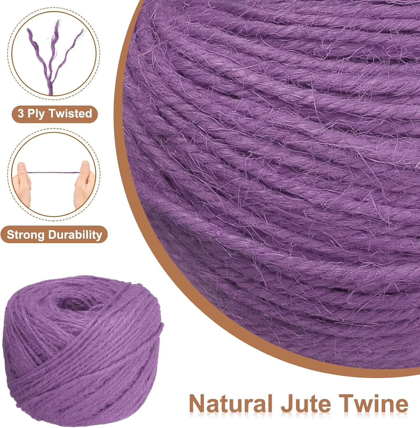 uxcell 328 Feet Natural Jute Twine String,2mm Thin Garden Twine Rope Colored Plant String Cord for DIY Art Crafts Gift Wrapping Decoration Packing Gardening Plant Hanger,Light Purple-VerdiqueGarden